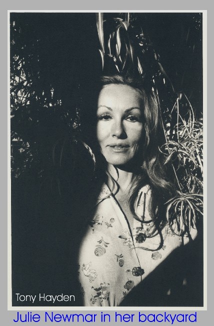 Julie Newmar in her backyard